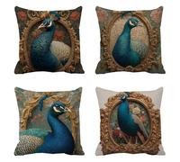 Funda Cojin 90x90cm Animal Cojines Sofa Exterior Lino Fundas Cojines Cama Exterior Impermeable Juego de 4 Pavo real Protector de Almohada Grandes Decorativos Fundas Almohadas Exterior Jardin g-9712