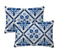 Funda Cojin Azul Fundas Cojines 60x80 cm Rectangular Cojin Sofa Juego de 2 Geometría Cojines Grandes Sofá Doble Cara impresión Lino Fundas de Cojín para Dormitorio Coche Decoración del Hogar S-1007