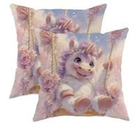 Funda Cojin Caballo Mágico, Fantasía, Rosas Juguetonas, Columpio, Primavera, Pastel Funda Almohada 2 Cremallera Suave Almohada De La Cubierta para Oficina Dormitorio Sala De Estar 45X45Cm