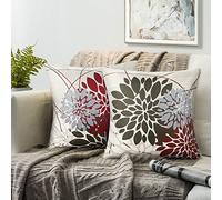 Funda Cojín Decorativo Marrón Y Rojo Fundas Cojines 40×40 Moderno Lino Fundas Almohadas Juego De 2 Otoño Estampado Floral Geométrico Funda Almohada Por Sala De Estar Dormitorio Sofá Cojines Decoración