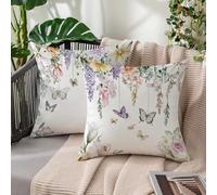 Funda Cojin Exterior Impermeable 35x35 cm Blanco Fundas de Cojines, Flor Terciopelo Cuadrado Funda Almohada, Doble Cara, Decorativas Fundas Cojines para Balcón, Sofá, Jardín, Hogar Juego de 2 H-568