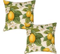 Funda Cojin Exterior Impermeable Fundas Cojines Plantas 35x35 cm, 2 Piezas Funda de Almohada Limón Fundas de Cojín Verano Cuadradas Decorativos Cojines para Sofá Jardín Patio Balcón Terraza (IU124)