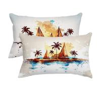 Funda Cojin Exterior Impermeable, Juego de 2 Funda Almohada 30x50, Rectangular Fundas Cojines Paisaje, Impermeable Lino Fundas Almohadas Océano con Cremalleras para Decoracion Hogar, Regalo -3416