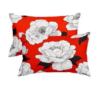 Funda Cojin Exterior Impermeable, Juego de 2 Funda Almohada 40x70, Rectangular Fundas Cojines Naranja, Impermeable Lino Fundas Almohadas Floral con Cremalleras para Decoracion Hogar, Regalo -3214