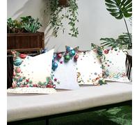 Funda Cojín Exterior Impermeable Terciopelo Bola De Navidad 45×45 cm Set de 4, Fundas Resistentes Decorativas Transpirables Agua Cremallera Oculta, Decorativos, Decoración Exterior,Colorido C0K-318