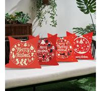 Funda Cojín Exterior Impermeable Terciopelo Bola De Navidad 45×45 cm Set de 4, Fundas Resistentes Decorativas Transpirables Agua Cremallera Oculta, Cojines Decorativos, Decoración Exterior,Rojo C0K308