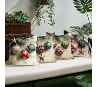 Funda Cojín Exterior Impermeable Terciopelo Bola De Navidad 50×50 cm Set de 4, Fundas Resistentes Decorativas Transpirables Agua Cremallera Oculta, Decorativos, Decoración Exterior,Verde C0K-321