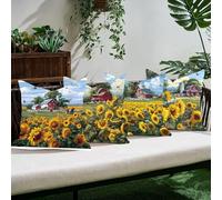 Funda Cojín Exterior Impermeable Terciopelo Cabaña 50×50 cm Set de 4,Fundas Resistentes Decorativas Transpirables Agua Cremallera Oculta,Cojines Decorativos Jardín,Decoración Exterior,Girasol C0K536
