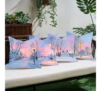 Funda Cojín Exterior Impermeable Terciopelo Cabaña 60×60 cm Set de 4, Fundas Resistentes Decorativas Transpirables Agua Cremallera Oculta, Decorativos, Decoración Exterior,Paisaje Nevado C0K-534