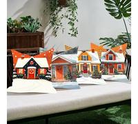 Funda Cojín Exterior Impermeable Terciopelo Cabaña 60×60 cm Set de 4, Fundas Resistentes Decorativas Transpirables Agua Cremallera Oculta, Decorativos Jardín, Decoración Exterior,Invierno 2 C0K-522