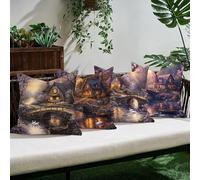 Funda Cojín Exterior Impermeable Terciopelo Puente 45×45 cm Set de 4, Fundas Resistentes Decorativas Transpirables Agua Cremallera Oculta, Cojines Decorativos Jardín, Decoración Exterior,Cabaña C0K402