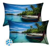 Funda Cojin Impermeable 20x30 cm Juego de 2, Fundas Cojines Paisaje Verano Funda Almohada Exterior Decorativo Fundas de Cojin Isla con Cremallera Oculta para Balcón Patio Jardín Sala de Estar -SC548