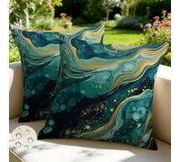 Funda Cojín Impermeable 65x65 cm, Juego de 2 Funda Cojines Exterior Verano Fundas de Almohada Azul Decorativo Fundas de Cojines Mármol Abstracto para Sofá Sala de Estar Jardin Terraza Balcón -GY383