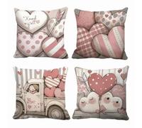 Funda Cojin Juego de 4 Corazón 70x70cm Fundas de cojín Decorativas Suaves para Sofá con Cremallera Invisible, Fundas Cojines Lino para Decorar Salón, Dormitorio, Patio, Balcón, Dormitorio Sv14240