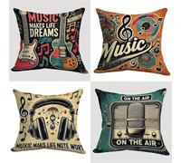 Funda Cojin Juego de 4 Música 60x60cm Fundas de cojín Decorativas Suaves para Sofá con Cremallera Invisible, Fundas Cojines Lino para Decorar Salón, Dormitorio, Patio, Balcón, Dormitorio Sv14828