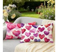 Funda Cojin Rectangular 25x45 Juego 2 Rojo Cojines Exterior Jardin Impermeable Lino Fundas de Almohada, Amar Fundas Cojines para Verano Decoración Sofá Terraza Jardín Salón, Regalos para Mujeres W-1