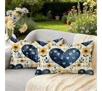 Funda Cojin Rectangular 40x60 Juego 2 Azul Cojines Exterior Jardin Impermeable Lino Fundas de Almohada, Amar Fundas Cojines para Verano Decoración Sofá Terraza Jardín Salón, Regalos para Mujeres W-1