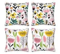 Funda Cojin Rosa Amarillo 55x55 cm Funda de Almohada Terciopelo Suave Cojines Flores Decorativos para Sofá, 4 Piezas Fundas de Cojines con Cremallera Oculta Decoración del Hogar para Sofá Cama -LI503