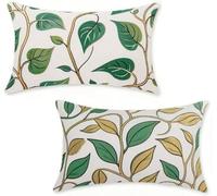 Funda Cojín Sofa 60x90 cm Juego de 2, Verde Funda Almohada 60 x 90 cm Cojines Cama Decorativos Hojas Cushion Covers Lino, Impresión HD a Doble Cara con Cremallera Oculta para Decoración Hogar V-6742F