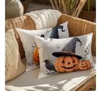 Funda Cojin Víspera de Todos los Santos Cojines Exterior Impermeable Lino 40x80 cm Grande Cojin Rectangular 2 Piezas Calabaza Fundas para Almohadas Impresión de Doble Interior/Exterior Decor 1B-557