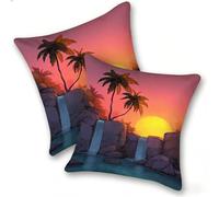 Funda Cojines 2 Piezas 35x35cm Juego Fundas Cojín Suave Lino Cremallera Oculta, Almohada Decorativa Exterior Moderna para Sofá, Cama, Sala Estar, Dormitorio, Hogar, Oficina, Sunset Falls, E-766