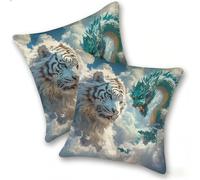 Funda Cojines 2 Piezas 35x35cm Juego Fundas Cojín Suave Lino Cremallera Oculta, Almohada Decorativa Exterior Moderna para Sofá, Cama, Sala Estar, Dormitorio, Hogar, Oficina, Tiger Qinglong, E-329