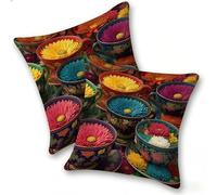 Funda Cojines 2 Piezas 35x35cm Juego Fundas Cojín Suave Terciopelo Cremallera Oculta, Almohada Decorativa Exterior Sofá, Cama, Sala Estar, Dormitorio, Hogar, Oficina, Tazas De Flores De Colores, E-69
