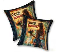 Funda Cojines 2 Piezas 35x35cm Juego Fundas Cojín Suave Terciopelo Cremallera Oculta, Almohada Decorativa Exterior Sofá, Cama, Sala Estar, Dormitorio, Hogar, Oficina, Buenos DíAs Chicas, E-1000