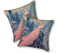 Funda Cojines 2 Piezas 35x35cm Juego Fundas Cojín Suave Terciopelo Cremallera Oculta, Almohada Decorativa Exterior Moderna Sofá, Cama, Sala Estar, Dormitorio, Hogar, Oficina, Pavo Real Rosa, E-203