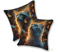 Funda Cojines 2 Piezas 40x40cm Juego Fundas Cojín Suave Lino Cremallera Oculta, Almohada Decorativa Exterior Moderna Sofá, Cama, Sala Estar, Dormitorio, Hogar, Oficina, Mariposa De Gato Blanco, E-37