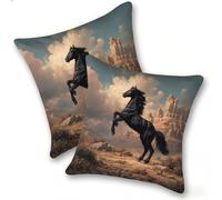 Funda Cojines 2 Piezas 40x40cm Juego Fundas Cojín Suave Lino Cremallera Oculta, Almohada Decorativa Exterior Moderna para Sofá, Cama, Sala Estar, Dormitorio, Hogar, Oficina, Caballo Negro, E-279