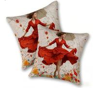 Funda Cojines 2 Piezas 40x40cm Juego Fundas Cojín Suave Lino Cremallera Oculta, Almohada Decorativa Exterior Moderna para Sofá, Cama, Sala Estar, Dormitorio, Hogar, Oficina, Mujer Roja, E-294