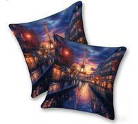 Funda Cojines 2 Piezas 40x40cm Juego Fundas Cojín Suave Lino Cremallera Oculta, Almohada Decorativa Exterior Sofá, Cama, Sala Estar, Dormitorio, Hogar, Oficina, Ciudad De La Torre De ParíS, E-11