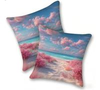 Funda Cojines 2 Piezas 40x40cm Juego Fundas Cojín Suave Lino Cremallera Oculta, Almohada Decorativa Exterior Moderna para Sofá, Cama, Sala Estar, Dormitorio, Hogar, Oficina, Flores De Playa, E-250