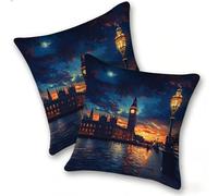Funda Cojines 2 Piezas 40x40cm Juego Fundas Cojín Suave Lino Cremallera Oculta, Almohada Decorativa Exterior Moderna Sofá, Cama, Sala Estar, Dormitorio, Hogar, Oficina, Big Ben De La Ciudad, E-104