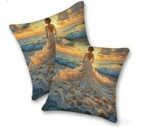 Funda Cojines 2 Piezas 40x40cm Juego Fundas Cojín Suave Lino Cremallera Oculta, Almohada Decorativa Exterior Moderna para Sofá, Cama, Sala Estar, Dormitorio, Hogar, Oficina, Sunset Beach, E-758