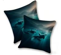 Funda Cojines 2 Piezas 40x40cm Juego Fundas Cojín Suave Lino Cremallera Oculta, Almohada Decorativa Exterior Moderna para Sofá, Cama, Sala Estar, Dormitorio, Hogar, Oficina, Orca Marina, E-242