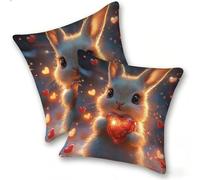 Funda Cojines 2 Piezas 40x40cm Juego Fundas Cojín Suave Lino Cremallera Oculta, Almohada Decorativa Exterior Moderna para Sofá, Cama, Sala Estar, Dormitorio, Hogar, Oficina, El Conejo del Amor, E-10