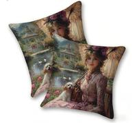 Funda Cojines 2 Piezas 40x40cm Juego Fundas Cojín Suave Lino Cremallera Oculta, Almohada Decorativa Exterior Moderna para Sofá, Cama, Sala Estar, Dormitorio, Hogar, Oficina, Mujeres CláSicas, E-229