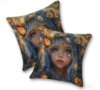 Funda Cojines 2 Piezas 40x40cm Juego Fundas Cojín Suave Lino Cremallera Oculta, Almohada Decorativa Exterior Moderna para Sofá, Cama, Sala Estar, Dormitorio, Hogar, Oficina, Chica Mariposa, E-316