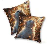 Funda Cojines 2 Piezas 40x40cm Juego Fundas Cojín Suave Lino Cremallera Oculta, Almohada Decorativa Exterior Moderna para Sofá, Cama, Sala Estar, Dormitorio, Hogar, Oficina, Mariposa De Gato, E-547