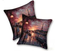 Funda Cojines 2 Piezas 40x40cm Juego Fundas Cojín Suave Terciopelo Cremallera Oculta, Almohada Decorativa Exterior Sofá, Cama, Sala Estar, Dormitorio, Oficina, La Mujer De La Torre De ParíS, E-12