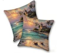 Funda Cojines 2 Piezas 40x40cm Juego Fundas Cojín Suave Terciopelo Cremallera Oculta, Almohada Decorativa Exterior Moderna Sofá, Cama, Sala Estar, Dormitorio, Hogar, Oficina, Playa De Tortugas, E-236