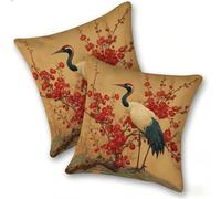 Funda Cojines 2 Piezas 40x40cm Juego Fundas Cojín Suave Terciopelo Cremallera Oculta, Almohada Decorativa Exterior Moderna para Sofá, Cama, Sala Estar, Dormitorio, Hogar, Oficina, Grulla Roja, E-273