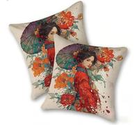 Funda Cojines 2 Piezas 40x40cm Juego Fundas Cojín Suave Terciopelo Cremallera Oculta, Almohada Decorativa Exterior Moderna para Sofá, Cama, Sala Estar, Dormitorio, Hogar, Oficina, Chica Roja, E-293