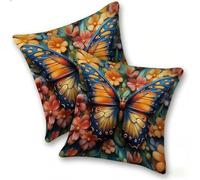 Funda Cojines 2 Piezas 40x40cm Juego Fundas Cojín Suave Terciopelo Cremallera Oculta, Almohada Decorativa Exterior Sofá, Cama, Sala Estar, Dormitorio, Oficina, Mariposa De Flores De Colores, E-71