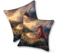 Funda Cojines 2 Piezas 40x40cm Juego Fundas Cojín Suave Terciopelo Cremallera Oculta, Almohada Decorativa Exterior Moderna para Sofá, Cama, Sala Estar, Dormitorio, Hogar, Oficina, DragóN Rojo, E-290