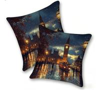 Funda Cojines 2 Piezas 40x40cm Juego Fundas Cojín Suave Terciopelo Cremallera Oculta, Almohada Decorativa Exterior Sofá, Cama, Sala Estar, Dormitorio, Hogar, Oficina, AutobúS Big Ben Chung, E-155