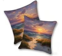 Funda Cojines 2 Piezas 40x40cm Juego Fundas Cojín Suave Terciopelo Cremallera Oculta, Almohada Decorativa Exterior Moderna para Sofá, Cama, Sala Estar, Dormitorio, Hogar, Oficina, Sunset Beach, E-767
