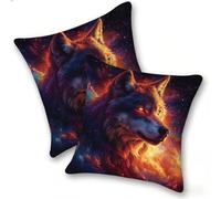 Funda Cojines 2 Piezas 40x40cm Juego Fundas Cojín Suave Terciopelo Cremallera Oculta, Almohada Decorativa Exterior Sofá, Cama, Sala Estar, Dormitorio, Hogar, Oficina, Cielo Estrellado Lobo, E-492